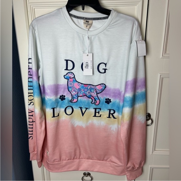 Simply Southern Embroidered Dog Lover lightweight sweatshirt rainbow long sleeve - Picture 4 of 7